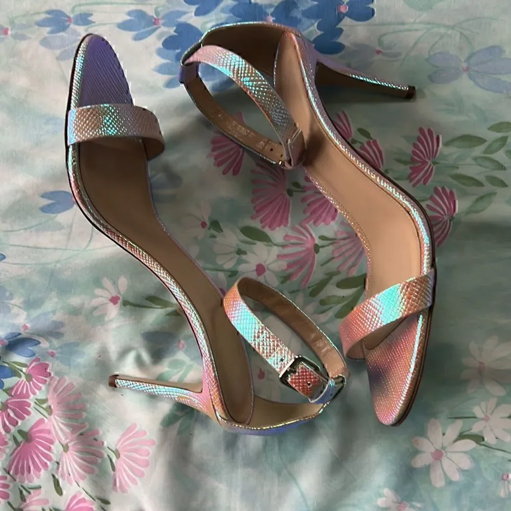 J Crew Iridescent Textured Ankle Strap Heels